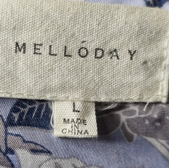 Melloday women's blue floral print long-sleeved top size L - Picture 6 of 7